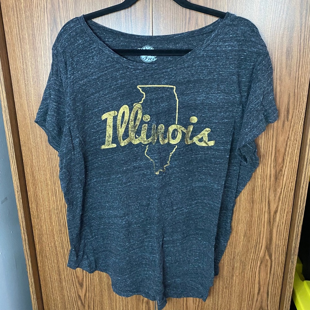 Home Free Illinois Graphic Tee Women XL Charcoal Grey Gold Foil Relaxed Fit